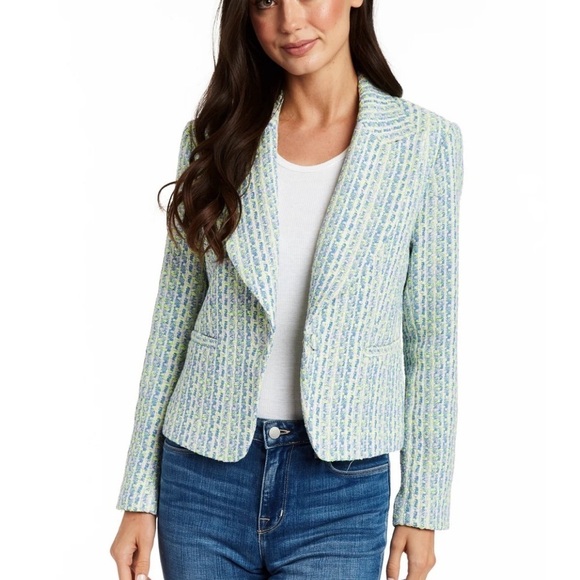 Drew Milo tweed single button blazer in blue combo NWT size Large - Picture 1 of 6